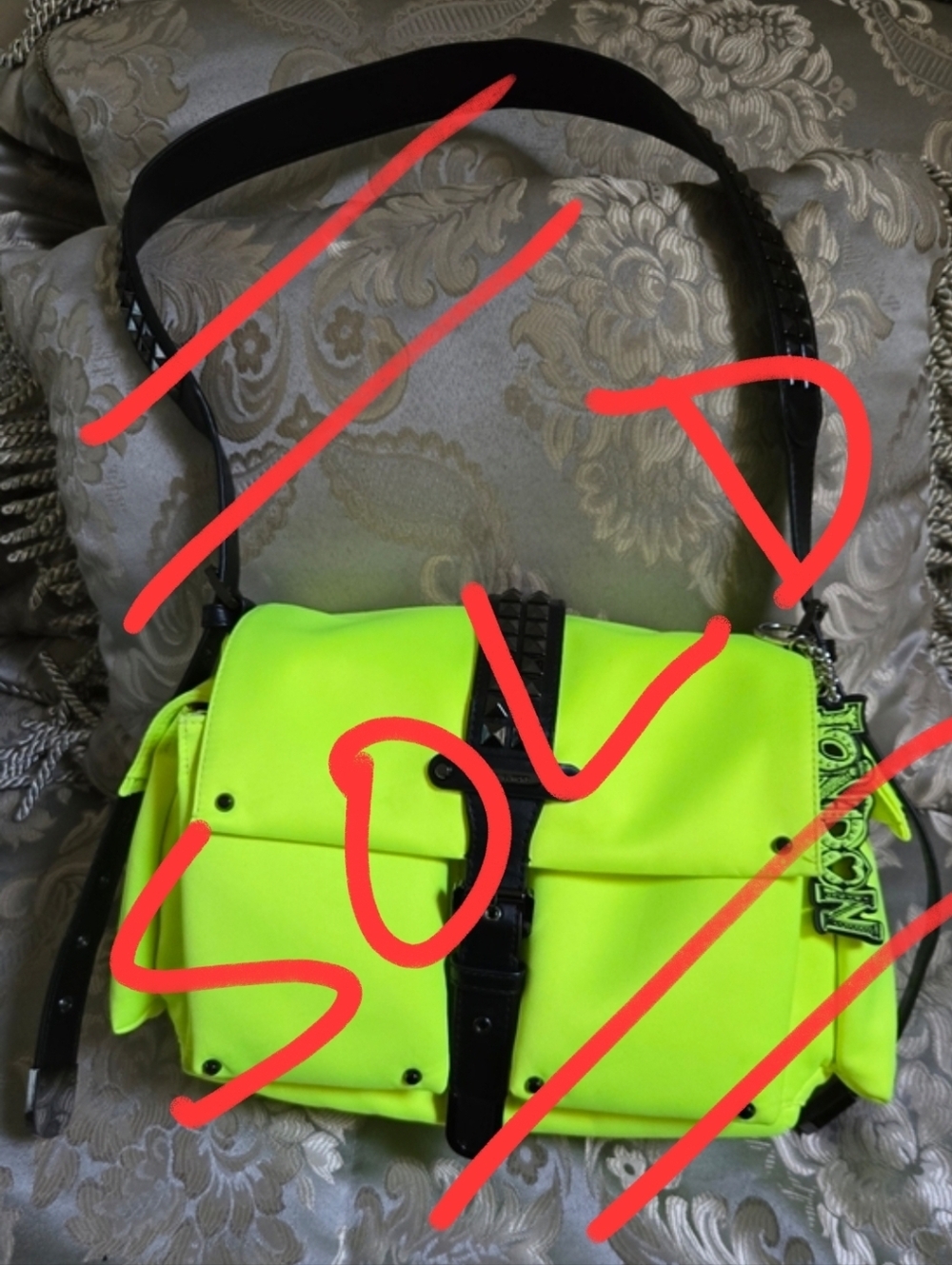 Michael Kors Neon Yellow Crossbody Messenger Bag with Black Trim